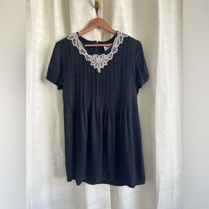 VTG Babydoll Dress with Pleated Top and Lace Collar Trim